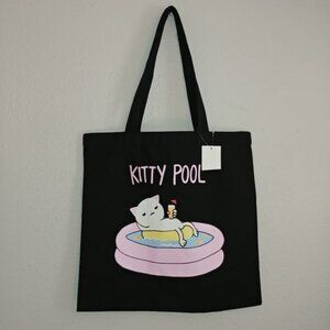 Kitty Pool Graphic Print Tote Bag 15x15 Reusable Cotton Blend Cat Lover New With